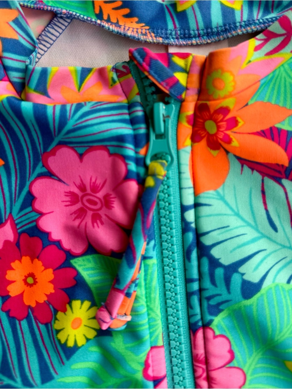 Cat & Jack Girls Long Sleeve Swimsuit * Size L 10/12 * Tropical Floral * Zip - Picture 3 of 7